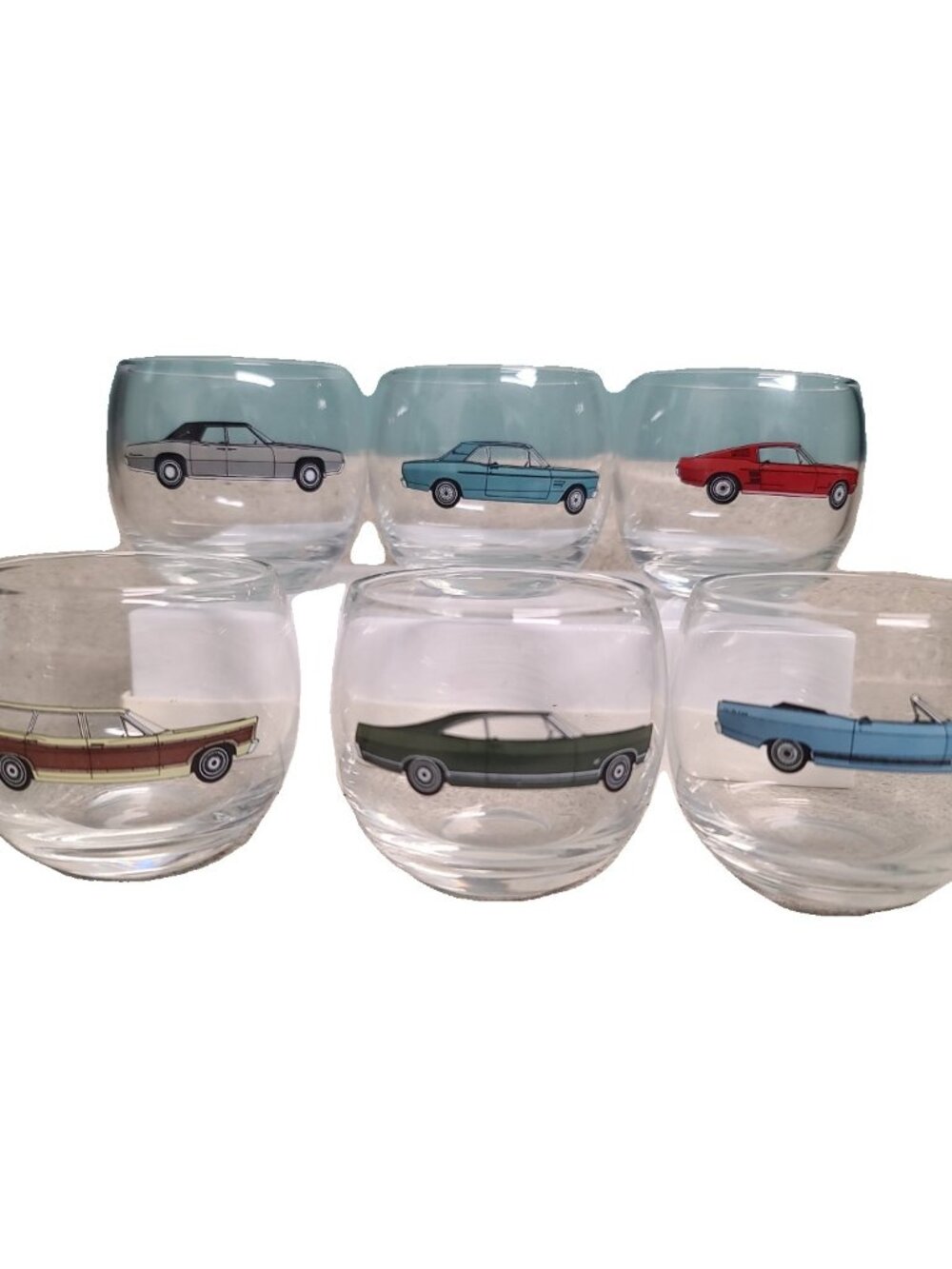 Vintage 1968 Ford Dealership Promotional Cocktail Glasses Roly Poly